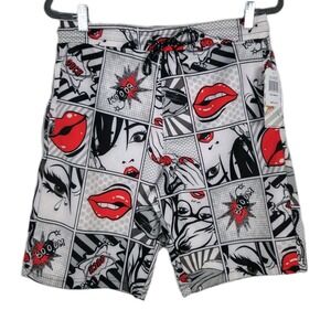 Oh Snap Drill Clothing Drawstring Sweat Shorts Scale Comic Lips BOOM Size Medium